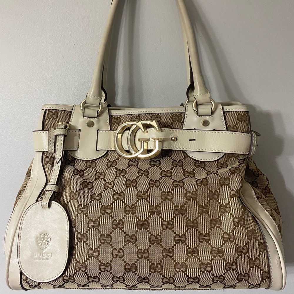 Authentic Vintage Gucci Gg Running Medium Tote Bag